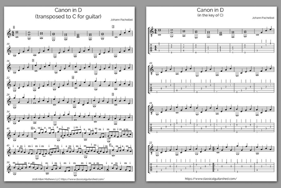 Canon in D Pachelbel sheet music and tabs