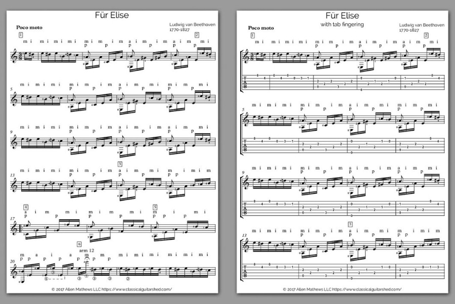 Für Elise Beethoven sheet music and tabs